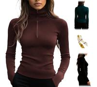 Women's Quarter Zips Sweater Ribbed Turtleneck Thermal Base Layer,Casual Long Sleeve Zip Knit Top,Slim Fitted Ribbed Pullover (IT, Testo, XL, Regular, Regular, Red)
