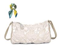Women's Quilted Carryall Bag,Padded Tote Hobo Crossbody Shoulder Bags,Crosshatch Pattern Handbag Zip Purse for Travel (White)