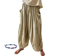 Women's Quinn Cargo Pants-Plus Size Wide Leg Linen Pants, Quinn Hippie Harem Pants (L,Khaki)