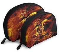 Womens Red Burnning Flame Skeleton Skull Head Trousse da viaggio per cosmetici Impermeabile 2PC Pochette per trucco Pochette per cosmetici e articoli da toeletta Borsa da toilette portatile da viagg