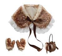 Women's Reindeer Costume - Warm Winter Gloves with Collar | Deer Costume Accessories | Plush Deer Props, Role-Playing Performance Outfit, for Masquerade Party Theater Stage Show Festival Celebrati