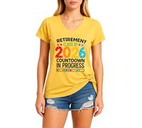 Women's Retirement Class of 2026 Countdown V Neck T Shirt Funny Graphic Tee Soft Cotton Short Sleeve Top for Future Retiree Gift Celebration Party Outfit Yellow Style