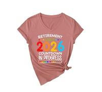 Women's Retirement Class of 2026 Countdown V Neck T Shirt Funny Graphic Tee Soft Cotton Short Sleeve Top for Future Retiree Gift Celebration Party Outfit Yellow Style