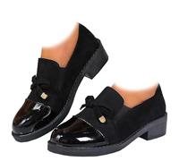 Women's Retro Bowknot Loafers Elegant Slip-On Driving Flats with Platform Wedge Heel Breathable Slip-On with Chunky Heel Comfort Leather Dress Shoes for Women (Black,42)
