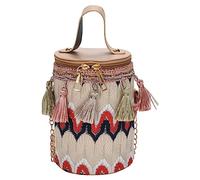 Women's Retro Ethnic Tassel Handbag New Pattern Zipper Shoulder Messenger Bag(Red)