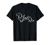 Womens Retro Minimalist Line Art Long Haired Dachshund Love Maglietta