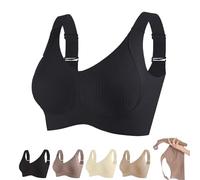 Women's Ribbed Push Up Adjustable Wireless Bra, 3 Pack Women Solid Four Breasted Adjustable Wireless Bra (Black,XXL)