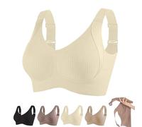 Women's Ribbed Push Up Adjustable Wireless Bra, 3 Pack Women Solid Four Breasted Adjustable Wireless Bra (White,M)