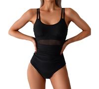 Women's See Through Hollow Swimsuit Women's Mesh Patchwork Swimsuit Bikin Bikini con pantaloncini e nastri, Nero , XL