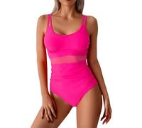 Women's See Through Hollow Swimsuit Women's Mesh Patchwork Swimsuit Bikin Bikini con pantaloncini e nastri, rosa intenso, XL