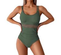 Women's See Through Hollow Swimsuit Women's Mesh Patchwork Swimsuit Bikin Bikini con pantaloncini e nastri, verde, XXL