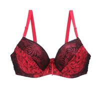 Women's Sexy Lace Bra Button Front Shaping Cup Adjustable Shoulder Strap Large Underwired, Red, 42D(Red,34DD)
