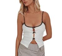 Women's sexy low cut square neck tank top, Sleeveless Cut Out Bow Backless vest(XL)
