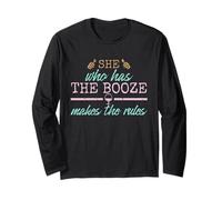Womens She Who Has The Booze Makes The Rules Funny Bartender Maglia a Manica