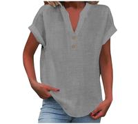 Women's Short Sleeve Tops Solid Colour Button Down V Neck T Shirts Casual Loose Blouse Basic Shirts Going out Tunic D-95