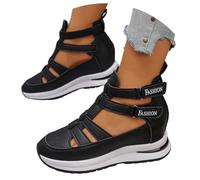 Womens Side Zipper Adjustable Hook and Loop Comfortable Lightweight Casual Hollow Out Breathable Wedge Sandals (Black,42)