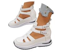 Womens Side Zipper Adjustable Hook and Loop Comfortable Lightweight Casual Hollow Out Breathable Wedge Sandals (White,42)