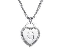 Women's Silver Initial Necklace Stainless Steel Love Heart Tiny Letter Necklace Personalized Name Jewelry for Girlfriend Gift Alphabet Letter G