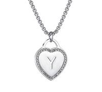 Women's Silver Initial Necklace Stainless Steel Love Heart Tiny Letter Necklace Personalized Name Jewelry for Girlfriend Gift Alphabet Letter Y