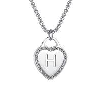 Women's Silver Initial Necklace Stainless Steel Love Heart Tiny Letter Necklace Personalized Name Jewelry for Girlfriend Gift Alphabet Letter H