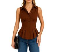 Women's Sleeveless Button Down Shirt Collared Peplum Top Fitted Corset Style Blouse Casual Business Work Wear Summer Elegant Black Vest