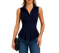 Women's Sleeveless Button Down Shirt Collared Peplum Top Fitted Corset Style Blouse Casual Business Work Wear Summer Elegant Black Vest