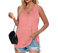 Women's Sleeveless Henley Tank Top V-Neck Button Down Loose Fit Casual Summer Tee with Side Slit Soft Cotton Blend Shirt for Daily Wear