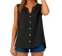 Women's Sleeveless Linen Button Down Shirt V Neck Casual Loose Tank Top Summer Beach Blouse Khaki Lightweight Breathable Cotton Blend Tunic for Vacation