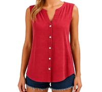 Women's Sleeveless Linen Button Down Shirt V Neck Casual Loose Tank Top Summer Beach Blouse Khaki Lightweight Breathable Cotton Blend Tunic for Vacation