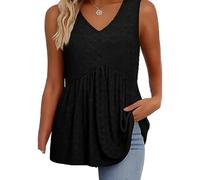 Women's Sleeveless V Neck Tank Top Flowy Babydoll Blouse with Pockets Casual Summer Eyelet Texture Tunic Shirt for Ladies Vacation Beach Wear