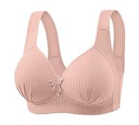 Women's Solid Bra for Middle Aged And Elderly Thin Plus Size Underwear Vest Comfortable Push Up, Black, 14(Pink,12)