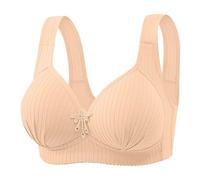 Women's Solid Bra for Middle Aged And Elderly Thin Plus Size Underwear Vest Comfortable Push Up, Black, 14(Khaki,10)