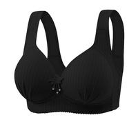Women's Solid Bra for Middle Aged And Elderly Thin Plus Size Underwear Vest Comfortable Push Up, Black, 14(Black,12)