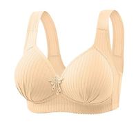Women's Solid Bra for Middle Aged And Elderly Thin Plus Size Underwear Vest Comfortable Push Up, Khaki, 14(Beige,10)