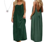 Women's Solid Color Backless Cami Dress, Solid Color Backless House Dress (Upgraded Fabric E,S)