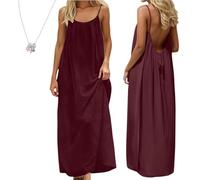 Women's Solid Color Backless Cami Dress, Solid Color Backless House Dress (Upgraded Fabric N,5XL)