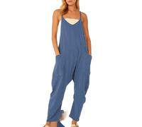 Women's Solid Color Plus Size Wide Leg Zipper Patch Pocket Suspender Jumpsuit Casual Loose Fit Sleeveless Romper Overalls for Summer Daily Wear