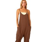 Women's Solid Color Plus Size Wide Leg Zipper Patch Pocket Suspender Jumpsuit Casual Loose Fit Sleeveless Romper Overalls for Summer Daily Wear