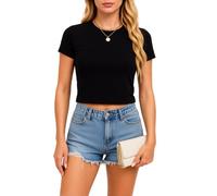 Women's Solid Color Short Sleeve Crop Top Summer Casual Slim Fit Crew Neck Knitted T-Shirt Basic Tee for Daily Wear Street Style Fashion