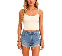 Women's Solid Color Spaghetti Strap Camisole Top Summer Casual Sleeveless Crop Tank Top Basic Slim Fit Ribbed Knit Blouse for Layering Outerwear Beach