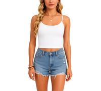 Women's Solid Color Spaghetti Strap Camisole Top Summer Casual Sleeveless Crop Tank Top Basic Slim Fit Ribbed Knit Blouse for Layering Outerwear Beach