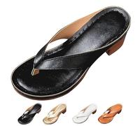 Women's Solid Color Summer Chunky Heel Sandals, Slip on Open Toe Square Toe Comfortable Heeled Sandals for Women(Black,42 EU)
