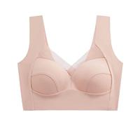 Women's Solid Cup Ice Silk Bra, Beautiful Back, No Steel Ring, Comfortable for Sports Sleep X Mature, Black, L(Beige,L)