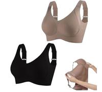Women's Solid Four-Breasted Adjustable Wireless Bra,Comfortable Ribbed Push Up Bra,Seamless Full Coverage Bralettes