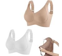 Women's Solid Four-Breasted Adjustable Wireless Bra,Comfortable Ribbed Push Up Bra,Seamless Full Coverage Bralettes