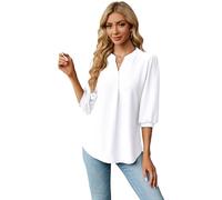 Women's Solid V-Neck Jacquard Textured 3/4 Sleeve Puff Sleeve Loose Fit Tunic Blouse Top for Casual Work Daily Wear Spring Summer