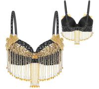 Womens Sparkly Paillettes Danza del ventre Top Festival musicale Party Clubwear Nappe con perline Reggiseno Costumi di performance sul palco di Halloween Danza Ventre Belly Dance Bra Top(Black)
