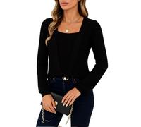 Women's Square Neck Long Sleeve Ribbed Knit Top Casual Layered Look Slim Fit Basic Tee Shirt Spring Fall Fashion Outfits for Daily Wear Office Work