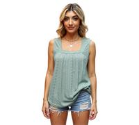 Women's Square Neck Sleeveless Tank Top Casual Eyelet Embroidered Loose Fit Blouse Summer High Low Hem Tunic Shirt for Vacation Beach