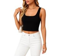 Women's Square Neck Tank Top Wide Strap Crop Top Ribbed Knit Sleeveless Cami Shirt Basic Fitted Summer Casual Vest for Layering